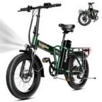 Foldable Electric Bike for Adults, 30+MPH, 48V 20Ah Removable Lithium Battery up to 80Miles, 20" Fat Tire 1000W Peak Dirt Ebike Adult Electric Bicycle for City Commute Beach Mountain E Bike.