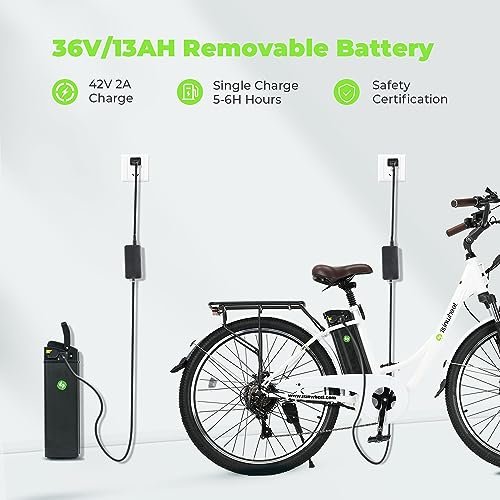 Version 1.0.0 isinwheel 26" Electric Cruiser Bike 500W Ebike, 36V 13Ah Removable Battery, Up to 55+ Miles, 20MPH Electric Bike for Adults, Professional 7 Speed E-Bike, Electric City Commuter Bicycle (White). - Image 4