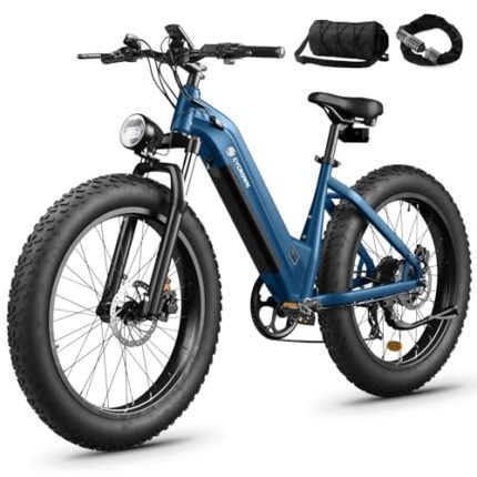 CycVerve Electric Bike for Adults,1400W Peak Motor City Cruiser Ebike,48V Removable Battery,28MPH 75Miles Step-Thru Electric Bicycle,26" x 4.0 Fat Tire Full Shock Absorber Commuter E Bike