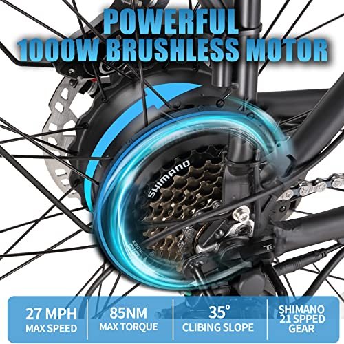 Version 1.0.0 Electric Bike for Adult, 26" Fat Tire Electric Bicycle 48V 17.5AH/13AH Removable Battery 1000W 28MPH Ebike 21 Speed Mountain Electric Bike, UL and GCC Certified. - Image 4
