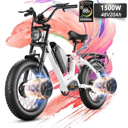 eAhora Luna II Peak 1500W Dual Motor Electric Bike for Adults, 7-Speed 33MPH 48V 20Ah E Bike, 20 * 4.0 Puncture Proof Fat Tires Hydraulic Brake Full Suspension Electric Bike, with UBS Wharging Port.