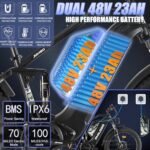 PHILODO Electric Bike for Adults, Dual Motor Fat Tire Ebike 2 * 1000W Dual Battery Electric Bicycles 48V 46AH with Full Suspension Hydraulic Disc Brakes 35MPH. - Image 2