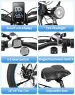 2000W Dual Motor Ebike for Men Women,35 MPH E-Bike 48V 20Ah Removable Battery 86Mile,All Terrain 26" Fat Tire Electric Bike for Adult with Dual Hydraulic Brake,21 Speed,Lockable Suspension. - Image 6