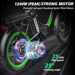 Peak 1200W Moped Style Electric Bike for Adults - 20''×3.0" Fat Tire Electric Bicycle with 624WH, 25MPH & 45 Miles Folding Ebike with Backrest for Commuting Mountains Snow Beach (US Warehouse). - Image 3