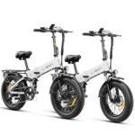 Jasion X-Hunter Electric Bike for Adults,1400W Peak Motor 30MPH Max Speed 48V 13AH Removable Battery, Full Suspension System Design,20''*4.0 Fat Tire Foldable Ebike,7-Speed Bicycles.White+White.