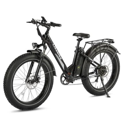 Likebike Electric Mountain Bike,26" Fat Tire Electric Bike for Adults Peak 720W, 48V 13Ah Battery,UL 2849 Certified,Step Thru Ebike,Off Road E-bike 25MPH 7-Speed and Front Suspension Electric bicycles