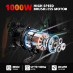 EB26 Electric Bike for Adults 1000W/peak 1500W Electric Bicycle 48V 15AH Battery Electric Bike 26" Fat Tire Mountain 31mph Shimano 7 Speed Gears Dual Shock Absorber Electric Bike (Green). - Image 2