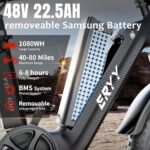 Carbon Electric Bike, 1200W Motor, 28MPH Speed & 48V 22.5Ah Removable Battery, 7-Speed, 20" x 4.0" Fat Tire Ebike Adult Electric Mountain Bicycle. - Image 3