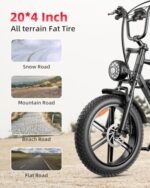 V9-G60 Peak 1500W Ebike, 48V 20Ah(960WH) Removable Battery, 72Miles &32MPH,20" Fat Tire Dirt Bike,7 Speed Gears,Dual Shock Absorber, Adults Electric Bike for Mountains, Snow, Sand, Road. - Image 5
