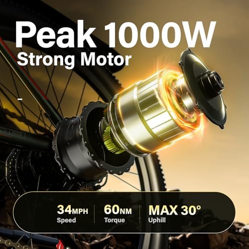 Version 1.0.0 Electric Bike for Adults, 29" Ebike with Peak 1000W Brushless Motor, 34MPH 17.5Ah 840Wh Electric Mountain Bike, 70 Miles Electric Bicycle for Commuter, Lockable Front Fork Suspension, 21-Speed Gears. - Image 2