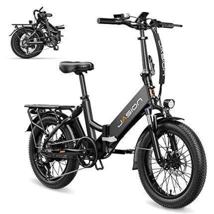 Jasion EB7 ST 2.0 Electric Bike Adults, 28MPH Max Speed[850W Motor], 55 Mile Ranges[480Wh Removable Battery], Foldable Ebikes with Dual Suspension, Step-Thru 20" Fat Tire Adult Electric Bicycles.