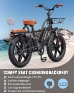 2 Seater Electric Bike for Adults,1500/1000W 30MPH 30-70Miles 48V 15AH Removable Battery Ebike 20" x 4.0 Fat Tire Beach Mountain Commuting Electric Bicycles W/Fork Suspension UL2849. - Image 5