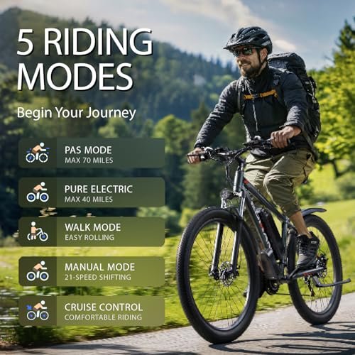 Version 1.0.0 Electric Bike for Adults, 29" Ebike with Peak 1000W Brushless Motor, 34MPH 17.5Ah 840Wh Electric Mountain Bike, 70 Miles Electric Bicycle for Commuter, Lockable Front Fork Suspension, 21-Speed Gears. - Image 4