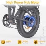 YVY Adult Electric Bike - Folding - 1000/2000W Brushless Motor - 48V 15/23Ah Removable Battery, Range 50-75 Mile, Max Speed 30/35MPH, 20"x4.0" Fat Tire, 7 Speeds, Hydraulic Suspension, Disc Brakes. - Image 2
