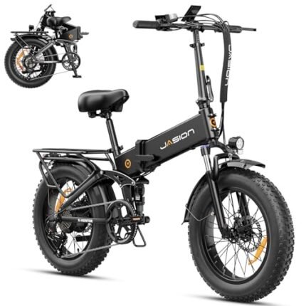 Jasion X-Hunter Electric Bike for Adults,1400W Peak Motor 30MPH Max Speed,48V 13AH Removable Battery, Full Suspension System Design,20''*4.0 Fat Tire Foldable Ebike 7-Speed Bicycles.
