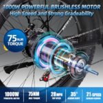 Electric Bike for Adult, 26" x 4.0 Fat Tire Ebike, 1000W/2000W Peak Electric Bicycle, 48V 13/17.5/23AH Waterproof Battery, Front Suspension Ebike, 27MPH-46MPH, Adjustable Seat, UL and GCC Certified. - Image 3