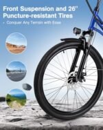 Urban Go 26" Electric Bike, 18.6MPH Max Speed & 35 Miles Range (PAS), 500W Peak Motor & 374.4Wh Removable Battery, Electric Bicycle with Front Suspension, E-Bike for Adults with Rear Rack, Blue. - Image 4