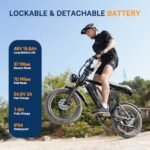 V60/V60 Pro Electric Bike, 48V 15.6/18.2Ah Removable Battery 20” Fat Tire Electric Bike, 1000/1500W Motor 30/33MPH Top Speed Electric Motorcycle, 7 Speed Dual Disc/Hydraulic Brake E Bikes. - Image 3