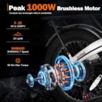 Electric Bike for Adults 750W Motor(Peak 1000W),50Miles 22Mph Top Speed, 20" Fat Tire Folding Electric Bicycle, 48V 10Ah Removable Battery Ebike with 35 Speed and Front Suspension,Speedy. - Image 2