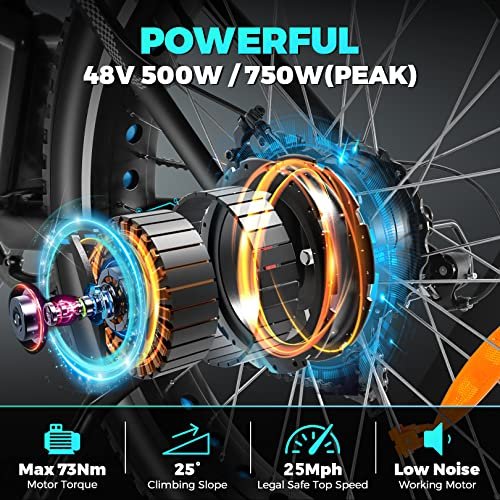 Version 1.0.0 Speedrid Electric Bike 26" Fat Tire Electric Bike for Adult, 25mph Peak 750W 48V 10.4/ 13Ah Removable Battery Electric Mountain Bike, Commuting Off Road Ebike 7 Speed & Front Suspension Fast Charge. - Image 4