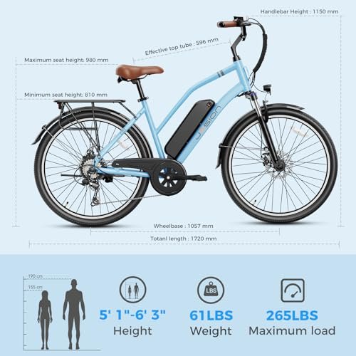 Version 1.0.0 Jasion CB1 Electric Bike for Adults, 1000W Motor Peak Ebike, 450Wh Removeable Battery, 26'' City Cruiser Bicycle, 22 MPH Commuter Women Ebike, 7-Speed Gear. - Image 6
