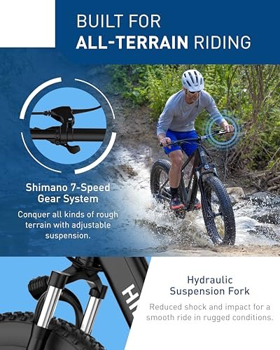 Version 1.0.0 Hiboy P6 Electric Bike for Adults, 28MPH 62.1Miles Range 1000W Peak Motor 48V 13Ah Removable Battery Ebike, 26” x 4.0" Fat Tire Electric Bicycle, Shimano 7 Speed, Hydraulic Suspension, UL Certified. - Image 4