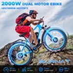 Electric Bike for Adults - Dual Motor AWD 2000W 32MPH Ebike with 48v/22.5Ah Removable Battery, 26x4.0 Fat Tire Mountain Electric Bicycle, Hydraulic Disc Brake E-Bike for Men Women. - Image 3