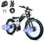 Electric Bike for Adults,2000W, 52V 23Ah Removable Battery, 37MPH, Range 60 Miles, 26 Inch Fat Tire Electric Bike Off-Road Electric Mountain Bike, 7 Speed Full Suspension.