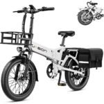 Jasion EB7 2.0 Electric Bike for Adults, 1200W Peak Motor 28MPH Max Speed Folding Ebike, 48V 10AH Removable Battery, 20" Fat Tire with Dual Suapension, 7-Speed Electric Bicycles, UL Certifiled.