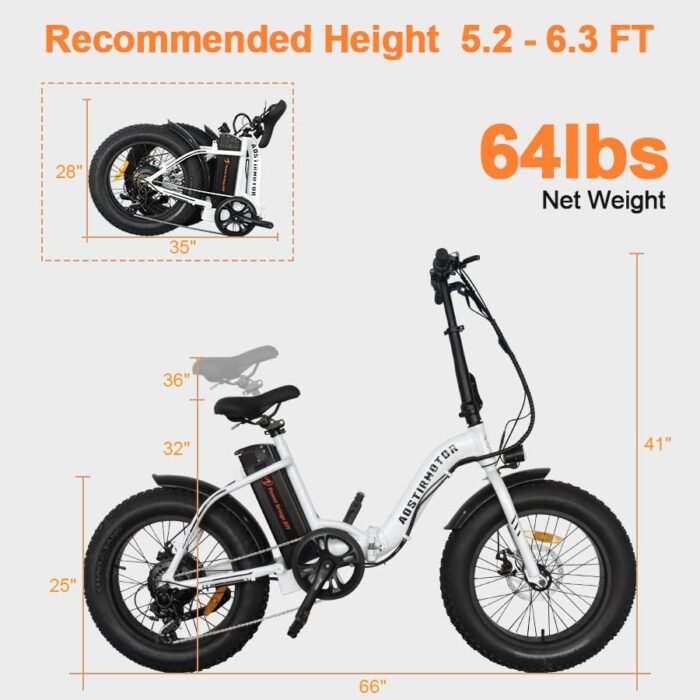 aostirmotor 500W 25MPH Folding Electric Bike 20 x 4 inch Fat Tire E Bikes for Adults Electric Foldable Ebike,Electric Mountain Bike Snow Beach Bicycle with Shimano 7 Speed. - Image 2