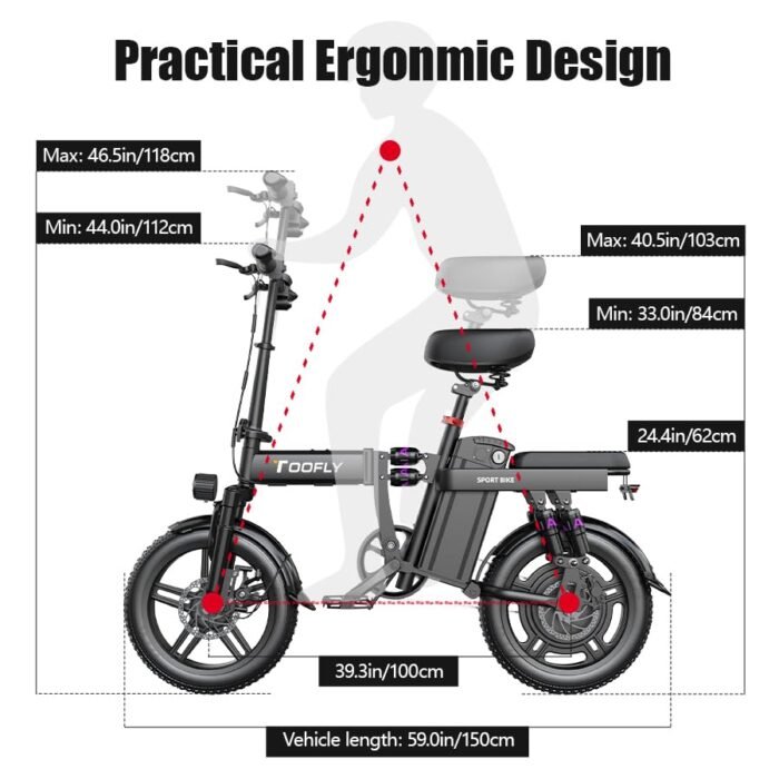 Toofly Electric Bike for Adult, Peak 1000W Foldable Ebike Up to 30MPH & 35 Miles (Throttle), 48V 20Ah Removable Battery, 16" Tires Folding E Bike Adults Electric Bicycle for Commuter Travel (Black). - Image 7