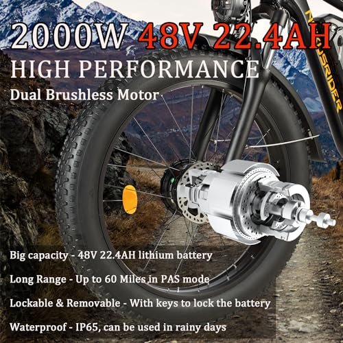 Version 1.0.0 Dual Motor 2000W Electric Bike for Adults, 48V 22.4Ah 35MPH 60Miles Long Range E-Bike, 26"*4.0 Fat Tire Off Road Snow Mountain Ebike, Dual Hydraulic Disc Brake E-Bikes 7 Speed. - Image 2