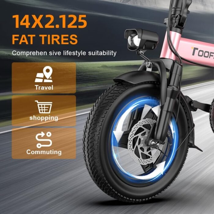 Toofly Foldable Electric Bike for Adult, 20MPH Speed & 20Miles Long Ranges, 500W Motor & 48V 15Ah Removable Battery, 14" Tires Folding E Bike Adults Electric Bicycle for Commuter Travel. - Image 5